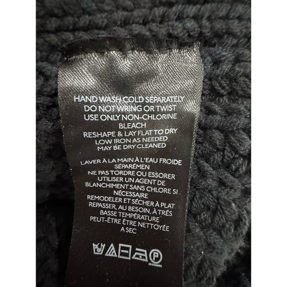 Chunky Knit Black Pullover Sweater Leaf Pattern Casual Cozy - Picture 7 of 7